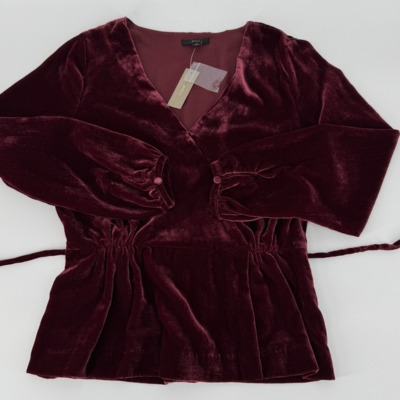 NWT J. Crew Burgundy Red Velvet Top Women's Size 8 Faux-Wrap Holiday Party - Picture 12 of 13